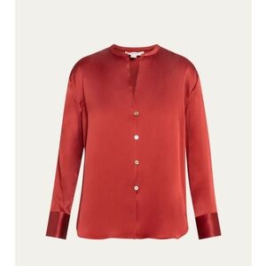 VINCE
Band-Collar Long-Sleeve Silk Blouse size L color dk scarlet
